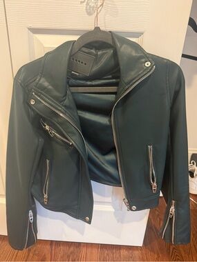 Blank NYC Dark Green Faux Leather Moto Jacket with Silver Hardware